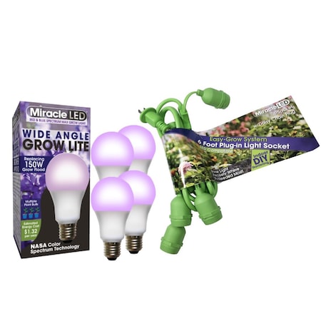 Miracle Led Multi-Plant WIDE ANGLE Red & Blue Spectrum Grow Light, Four Socket Fixture 802935